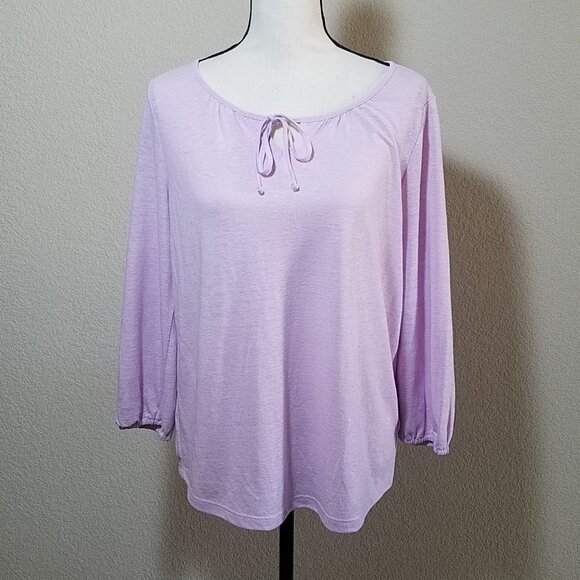 Talbots Tops - Talbots Womens Tops Medium Pink Shirt 3/4 Sleeve Linen Solid Scoop Neck Tie